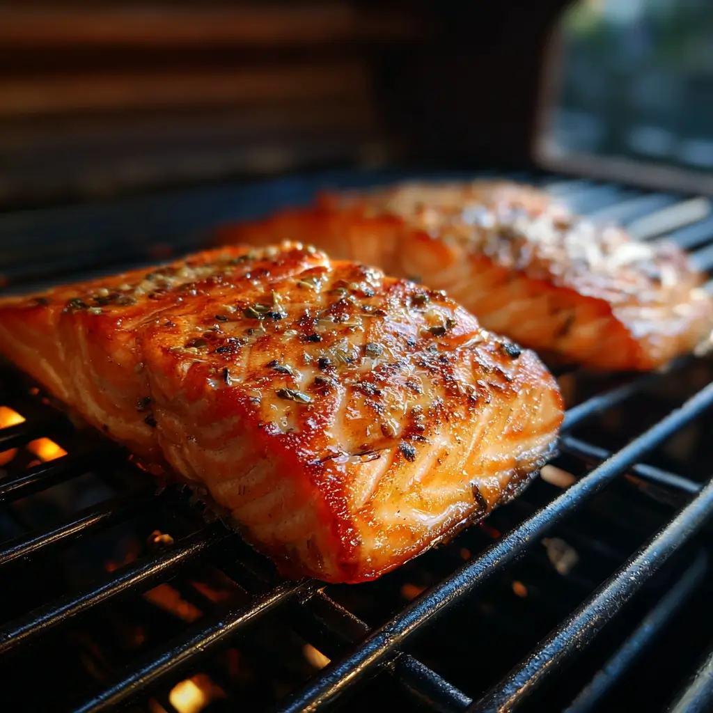 Beginner smoked salmon cooking in smoker with applewood