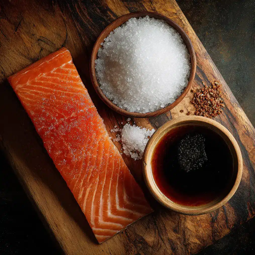 Curing mix for smoked salmon using liquid smoke