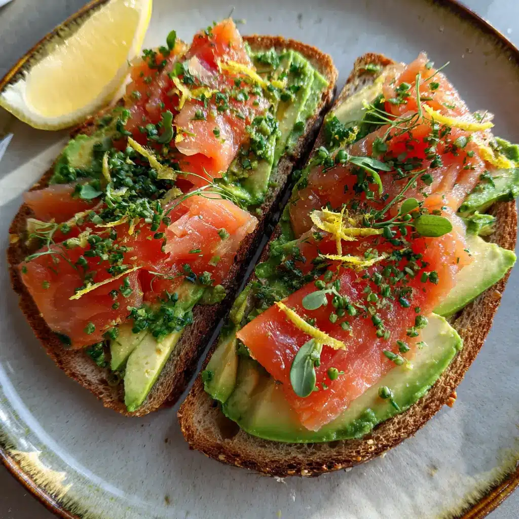 Avocado toast with lightly smoked salmon and lemon zest
