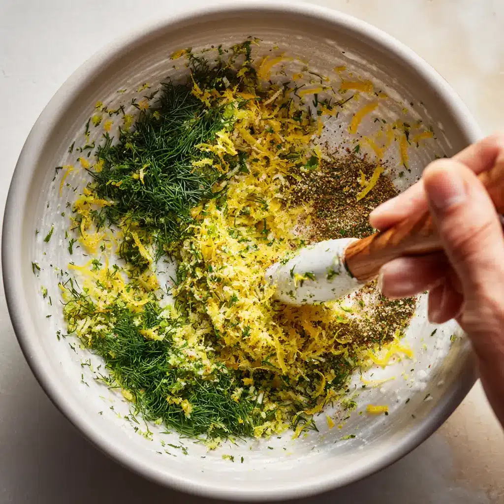 Mixing lemon herb smoked salmon rub ingredients by hand