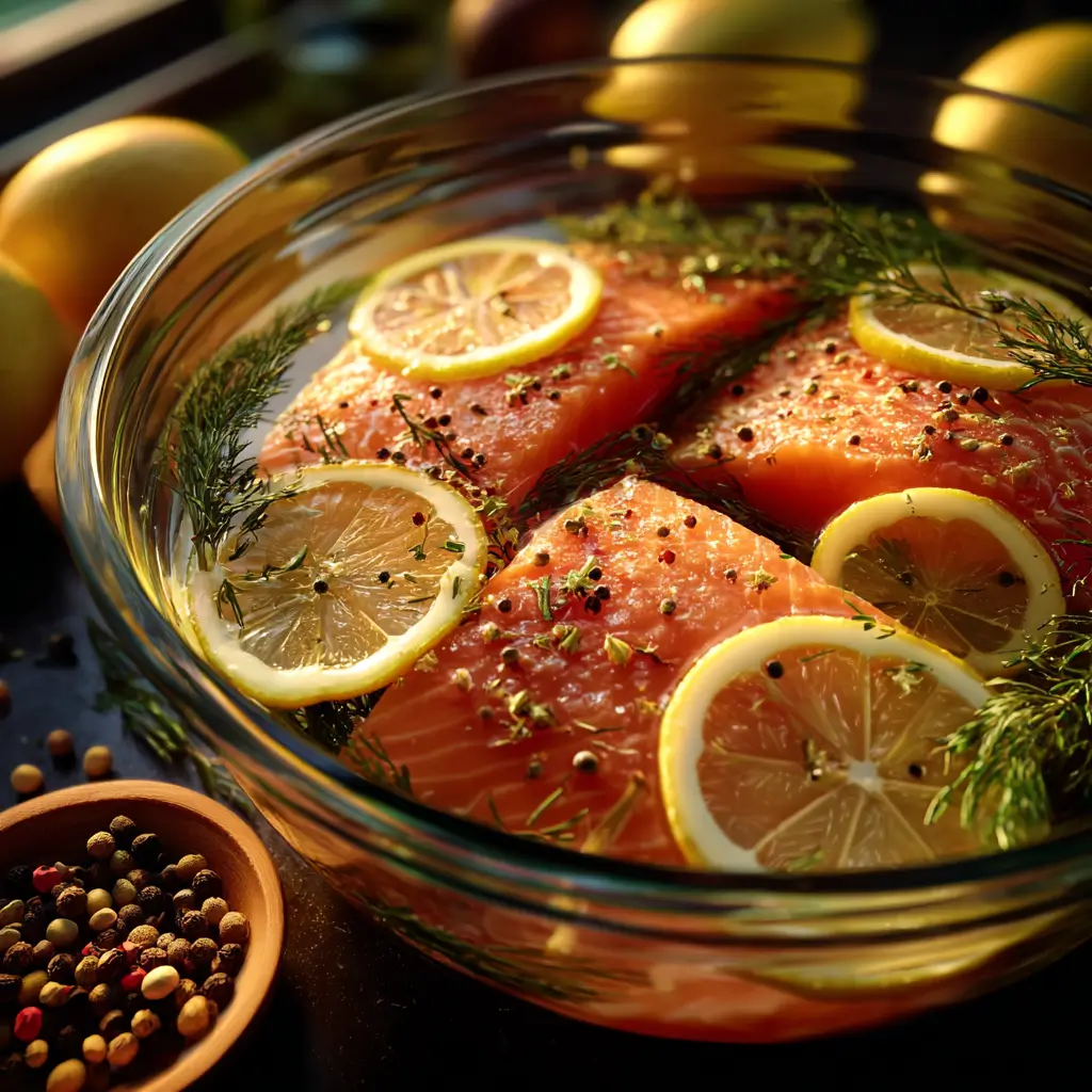 Preparing salmon for apple wood for smoking salmon with herbs and lemon