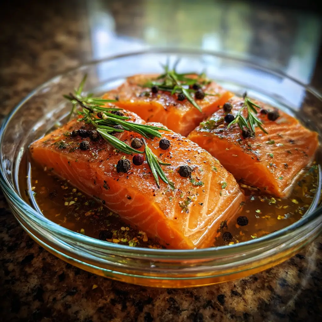 Salmon fillet soaking in flavorful brine before smoking on Traeger
