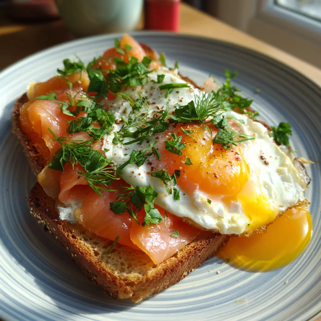 Smoked salmon and egg breakfast highlighting texture difference.