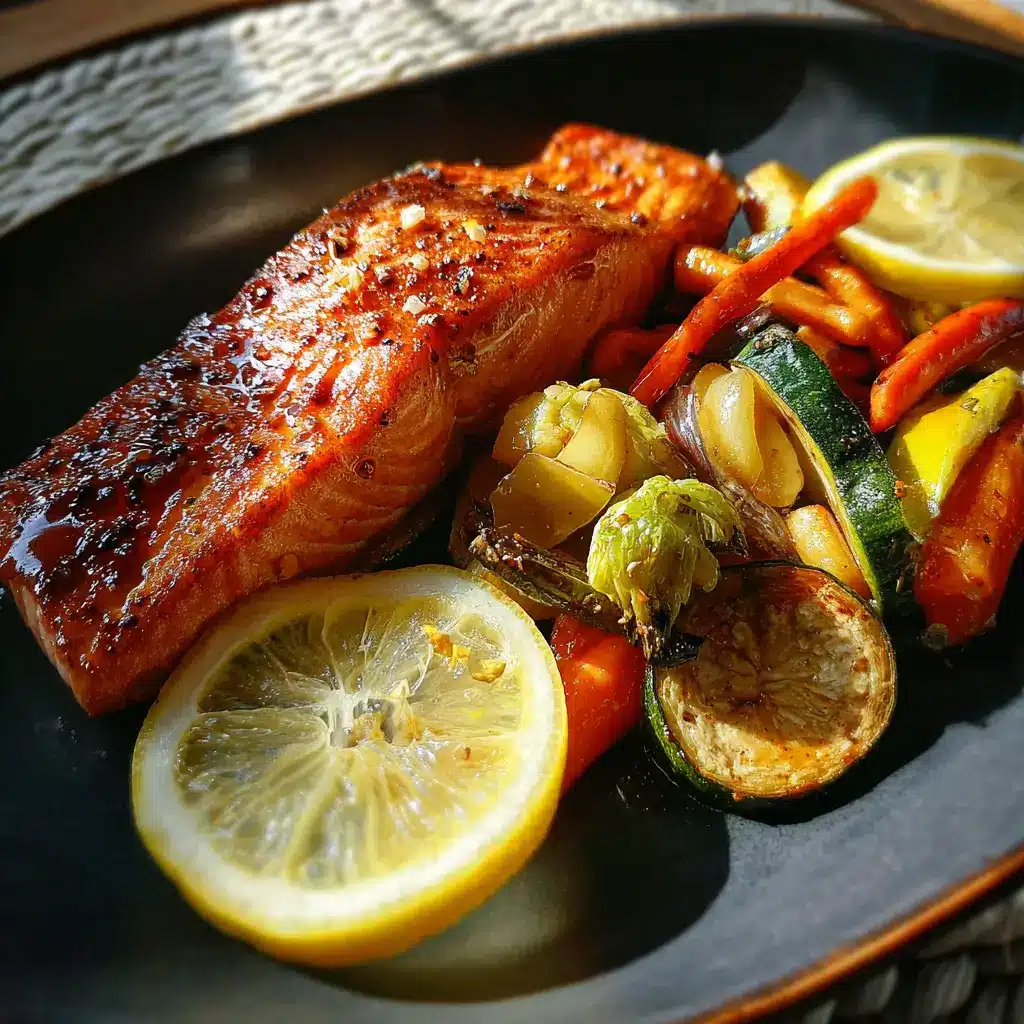 brown sugar smoked salmon rub served with roasted vegetables