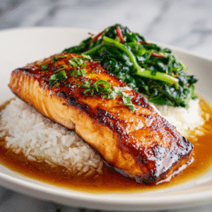 Cheesecake Factory Miso Salmon Recipe – How to Make It Perfectly at Home 5 Cheesecake Factory miso salmon served with snow peas and white rice, glazed in a rich miso sauce and garnished with chopped green onions.