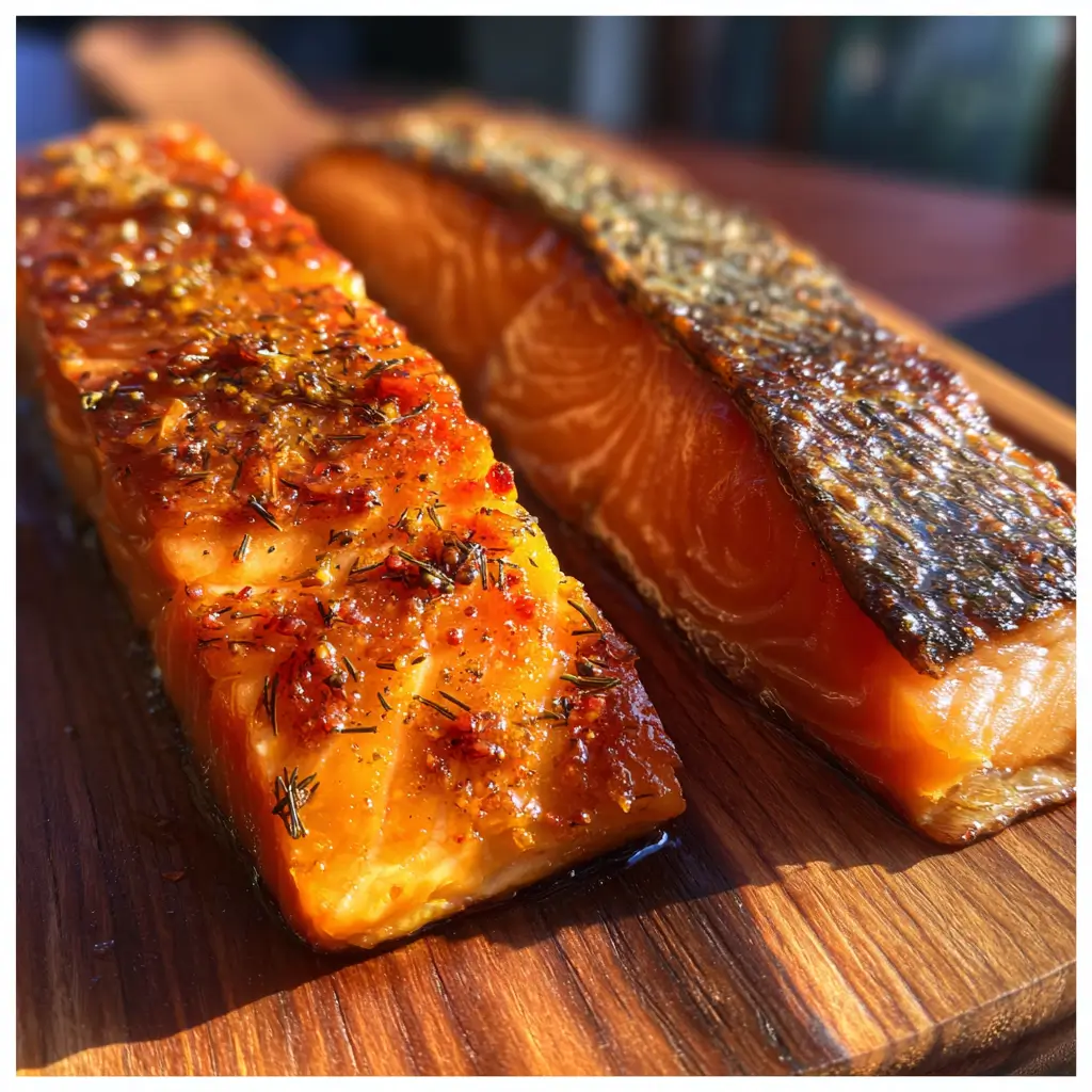 Cold smoked vs hot smoked salmon comparison on wooden board