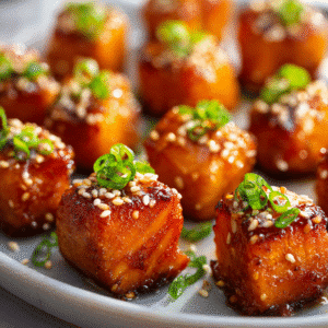 Easy and Delicious Salmon Recipe Bites for Every Occasion 5 Crispy honey garlic salmon recipe bites served with sesame seeds