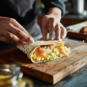 Easy Smoked Salmon Breakfast Wrap: A Luxurious Grab-and-Go Morning Treat 4 rolling smoked salmon breakfast wrap