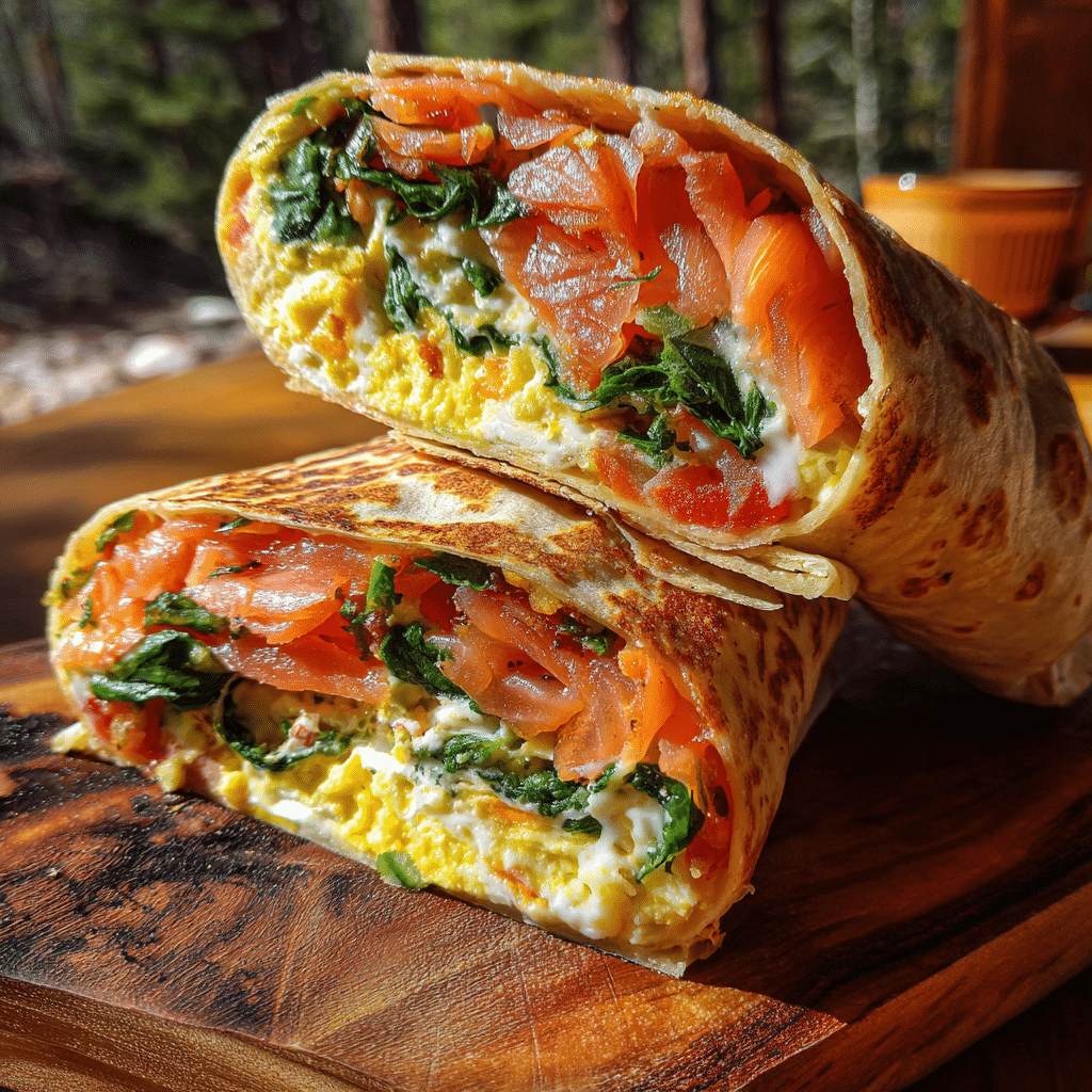 Easy Smoked Salmon Breakfast Wrap: A Luxurious Grab-and-Go Morning Treat 2 smoked salmon breakfast wrap with eggs and spinach