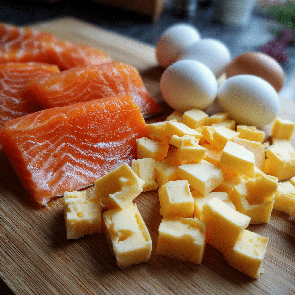 smoked salmon cheese scrambled eggs ingredients setup