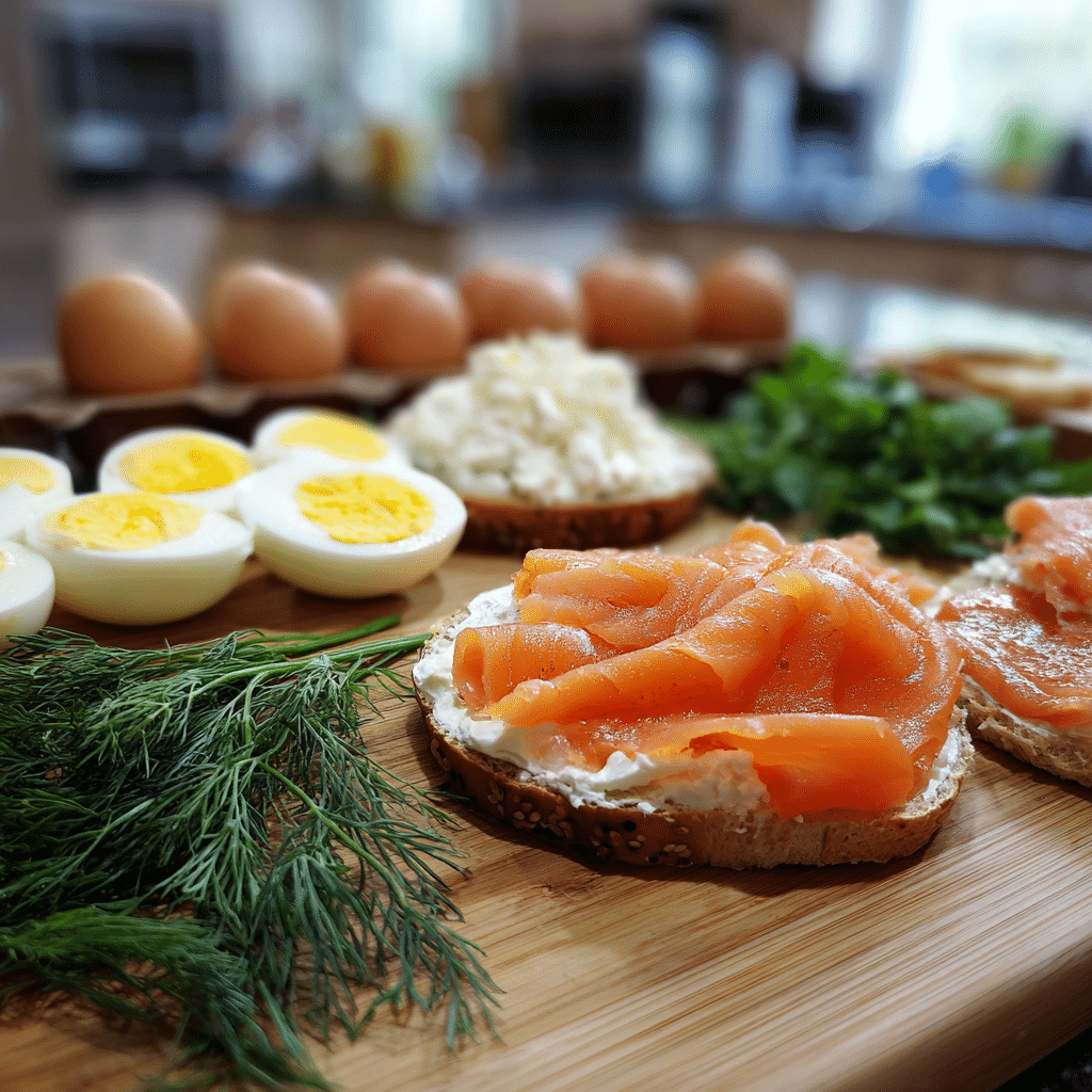 smoked salmon egg bagel ingredients preparation