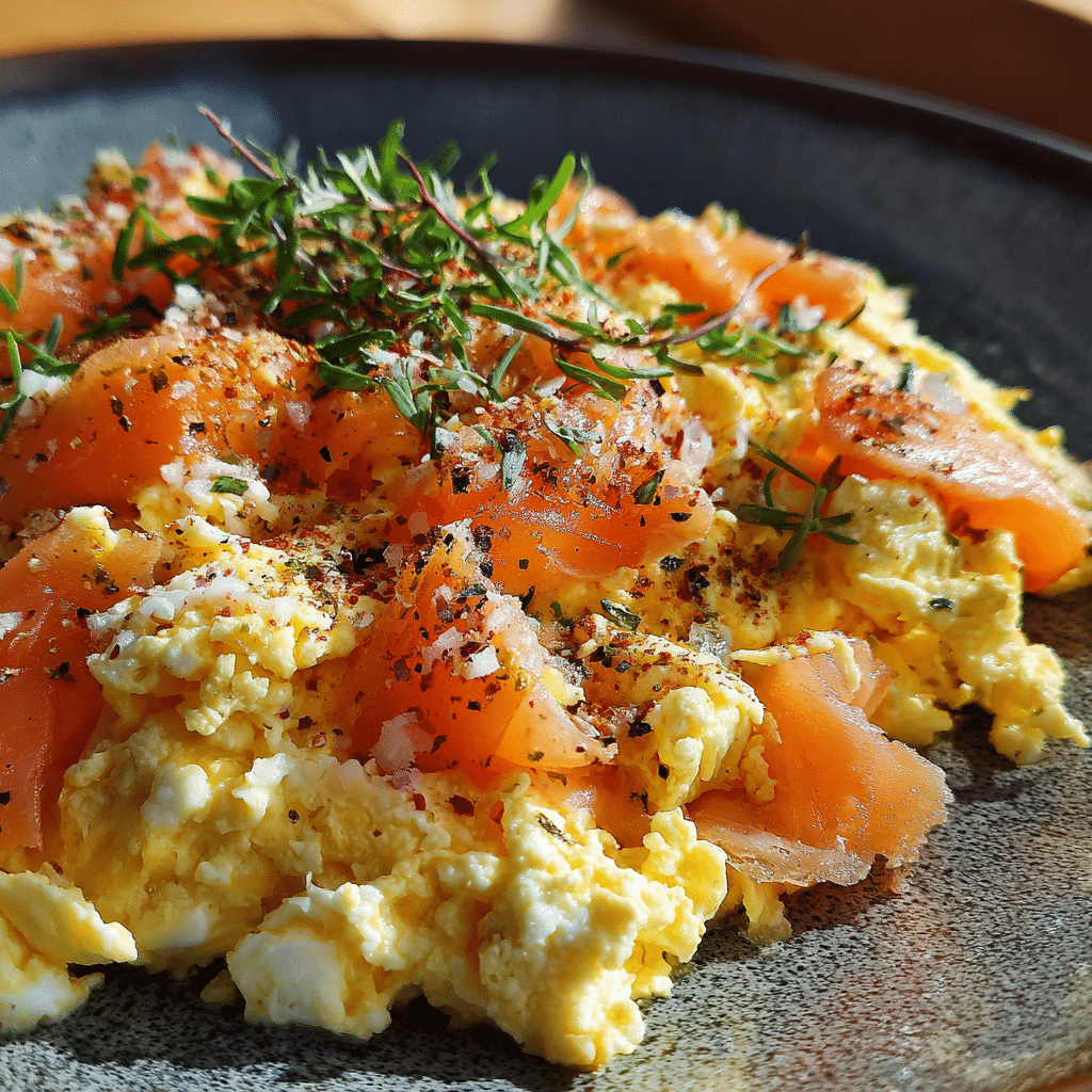 smoked salmon egg white scramble healthy breakfast