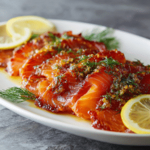 Smoked salmon with caramelized maple mustard glaze
