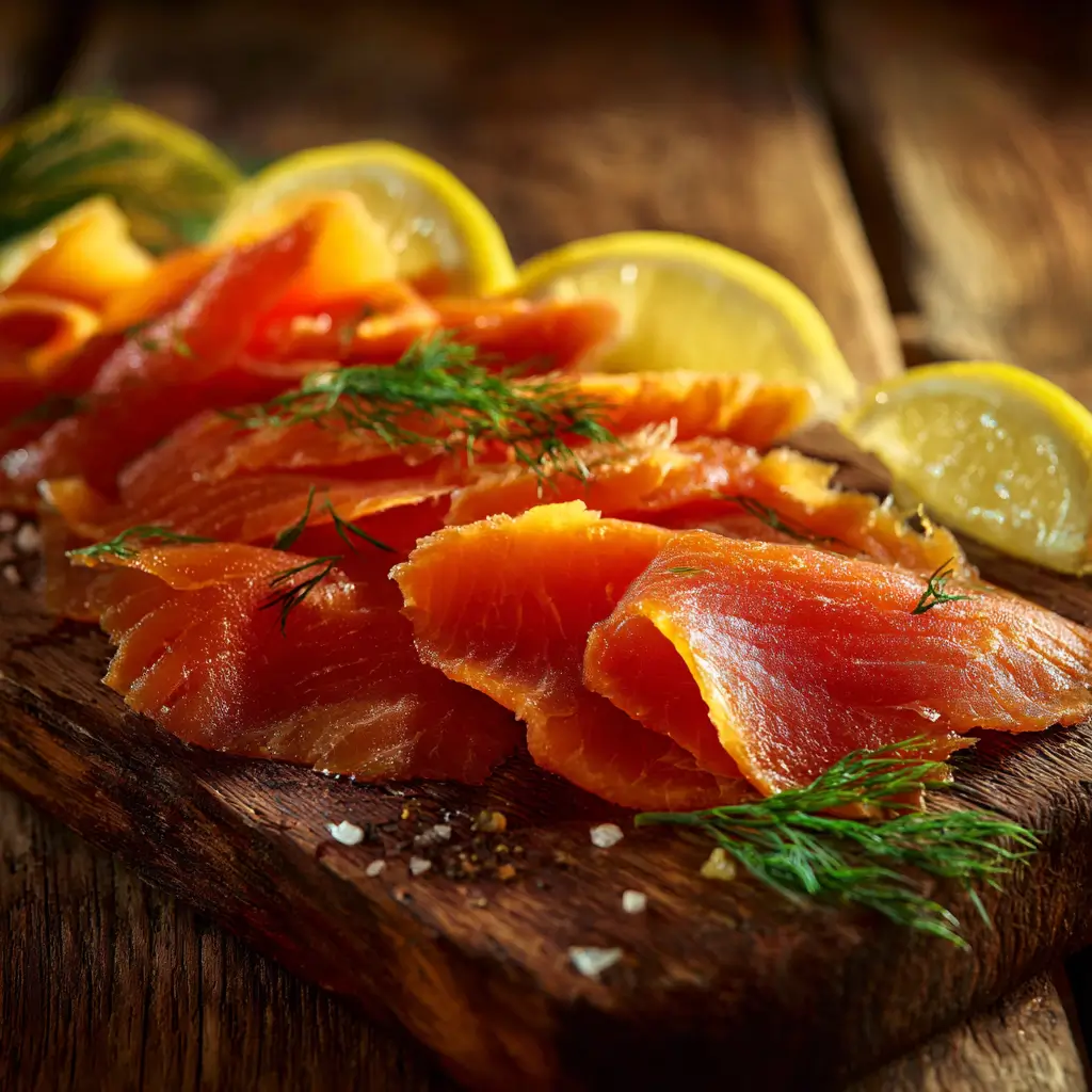 What is cold smoked salmon served on a rustic board