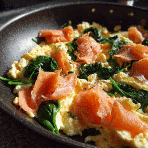 Smoked Salmon Spinach Scrambled Eggs: A Healthy, Flavor-Packed Breakfast 4 cooking smoked salmon spinach scrambled eggs in pan