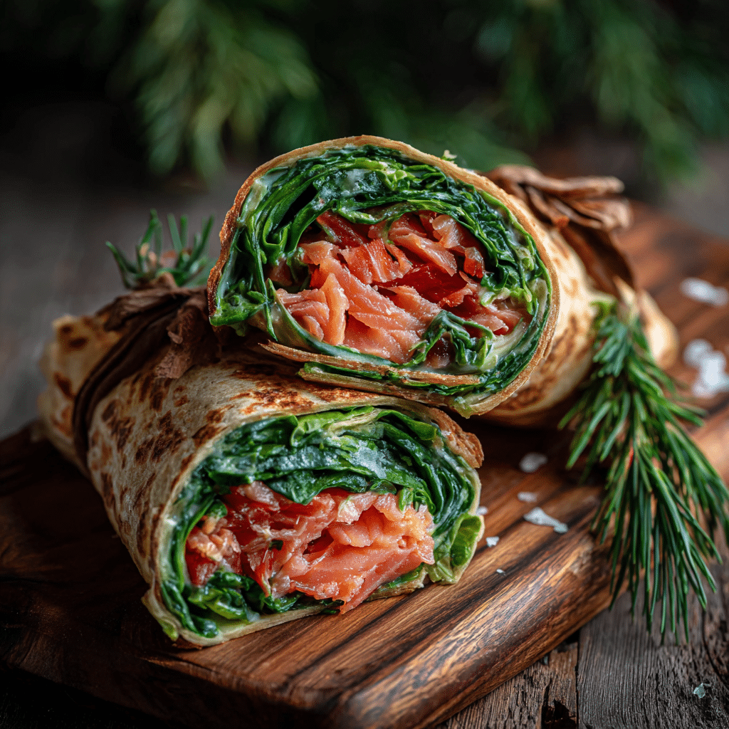 healthy smoked salmon spinach wrap