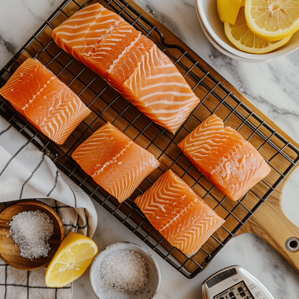 how long to smoke salmon shown with timer and thermometer
