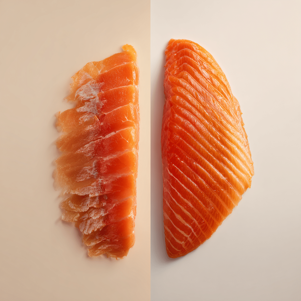 lightly smoked vs fully smoked salmon side by side comparison