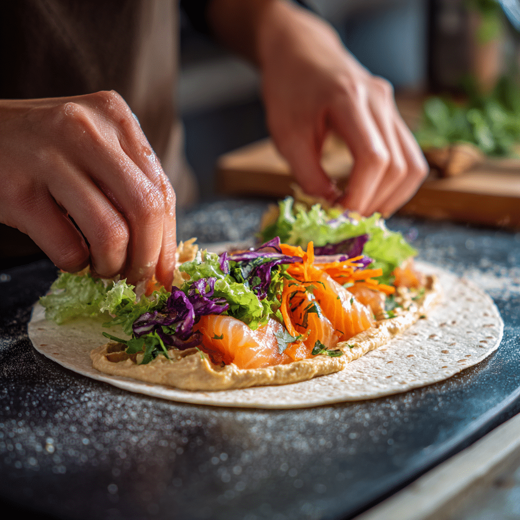 how to make smoked salmon hummus wrap