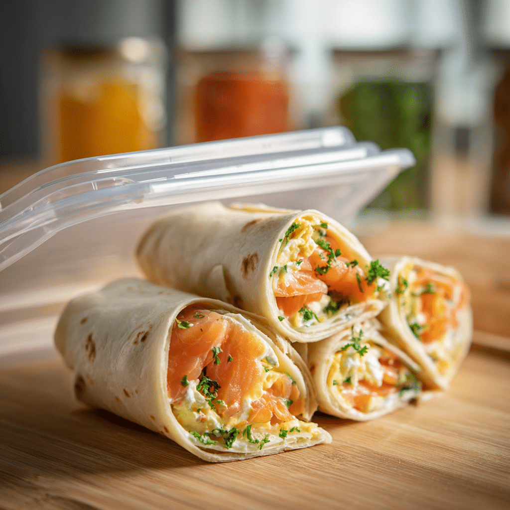 meal prep smoked salmon egg white wraps for healthy breakfast
