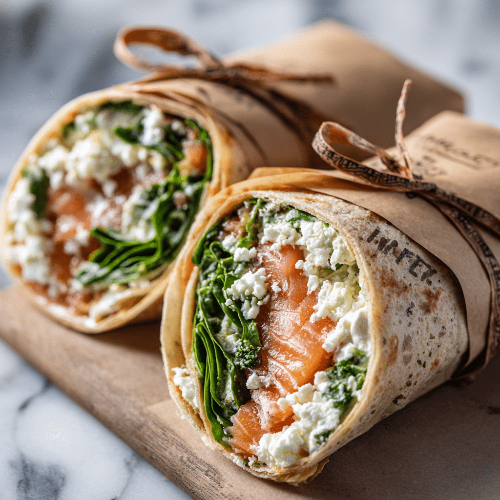 Meal-prepped smoked salmon feta wraps in parchment