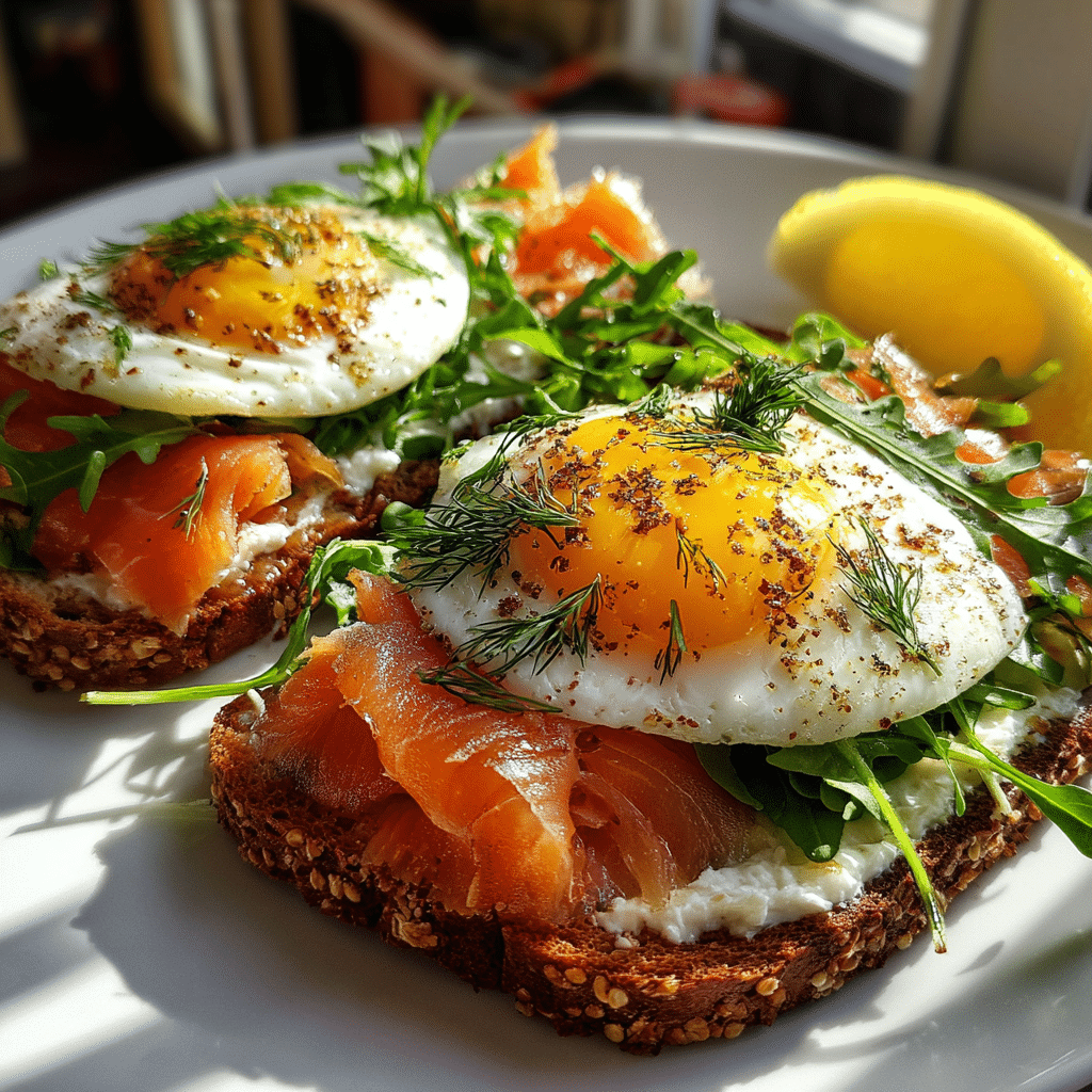 Smoked Salmon Scrambled Eggs with Lemon & Dill — A Bright, Flavorful Morning Dish 5 smoked salmon lemon dill eggs served on toast