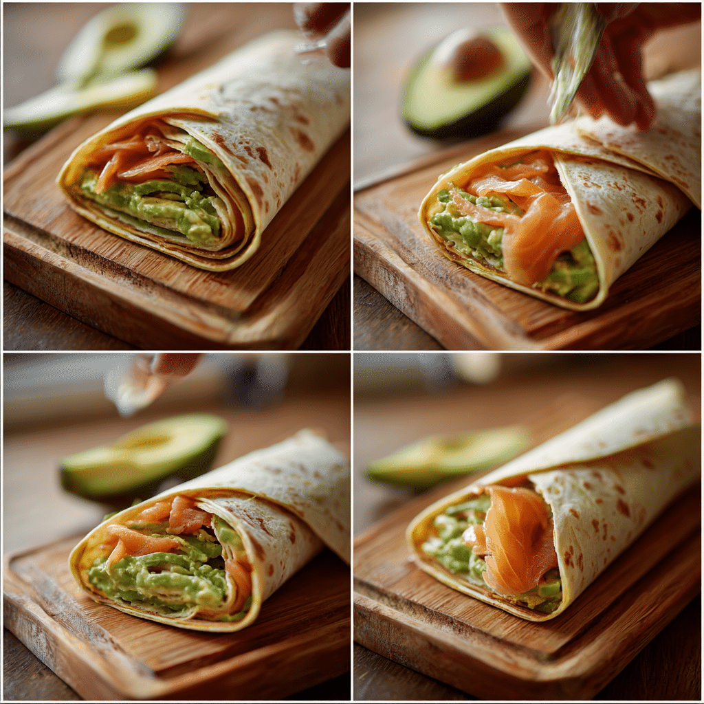how to roll a smoked salmon avocado wrap