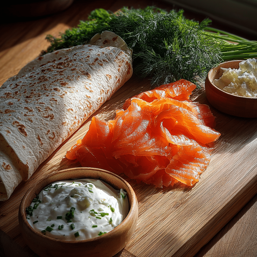 ingredients for smoked salmon cream cheese wrap