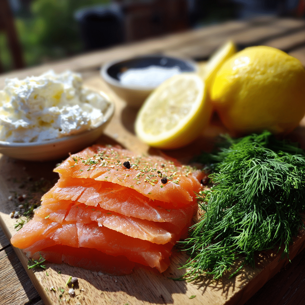smoked salmon dip ingredients on board