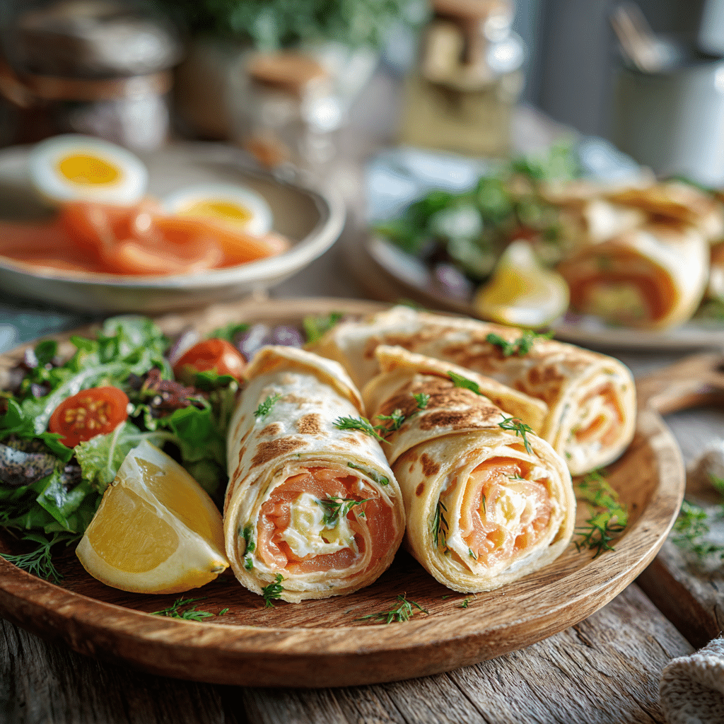 smoked salmon egg wrap served for brunch