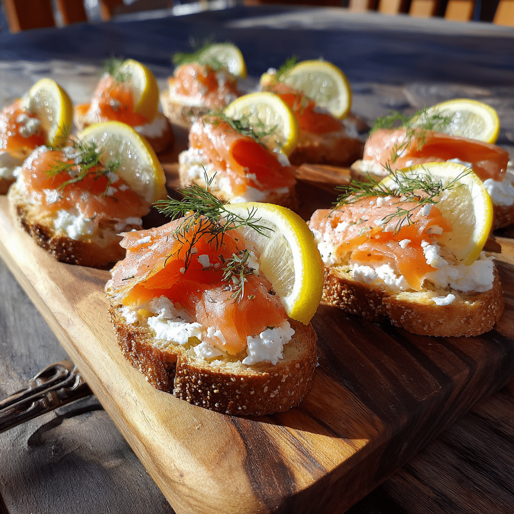 smoked salmon goat cheese crostini serving platter