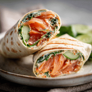 smoked salmon hummus wrap Mediterranean breakfast
