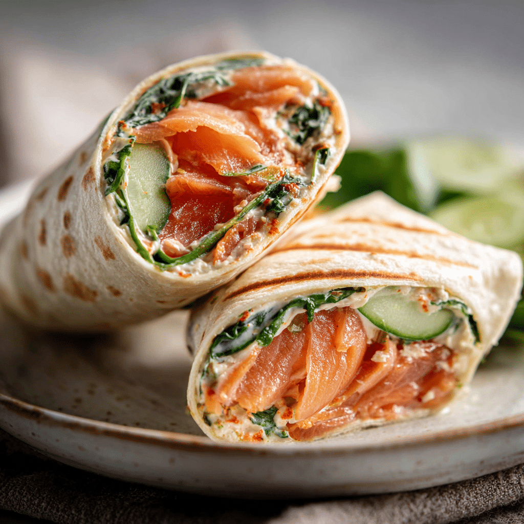 smoked salmon hummus wrap Mediterranean breakfast