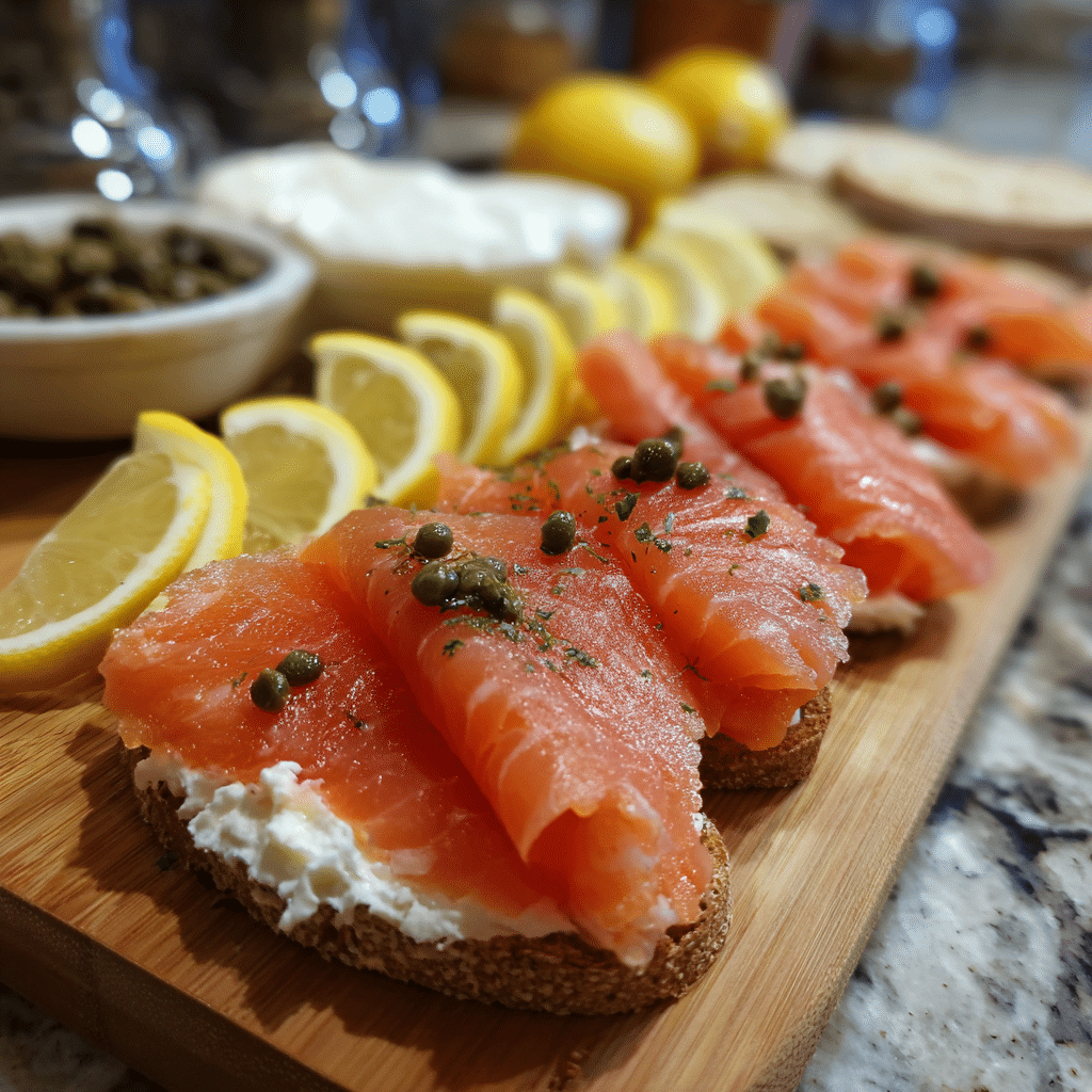 Ingredients for easy smoked salmon appetizers