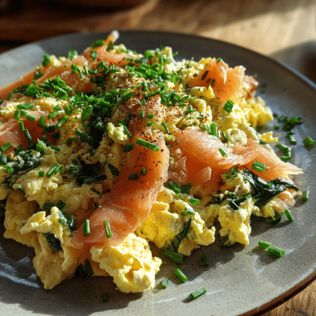 Smoked Salmon Spinach Scrambled Eggs: A Healthy, Flavor-Packed Breakfast 2 smoked salmon spinach scrambled eggs breakfast plate