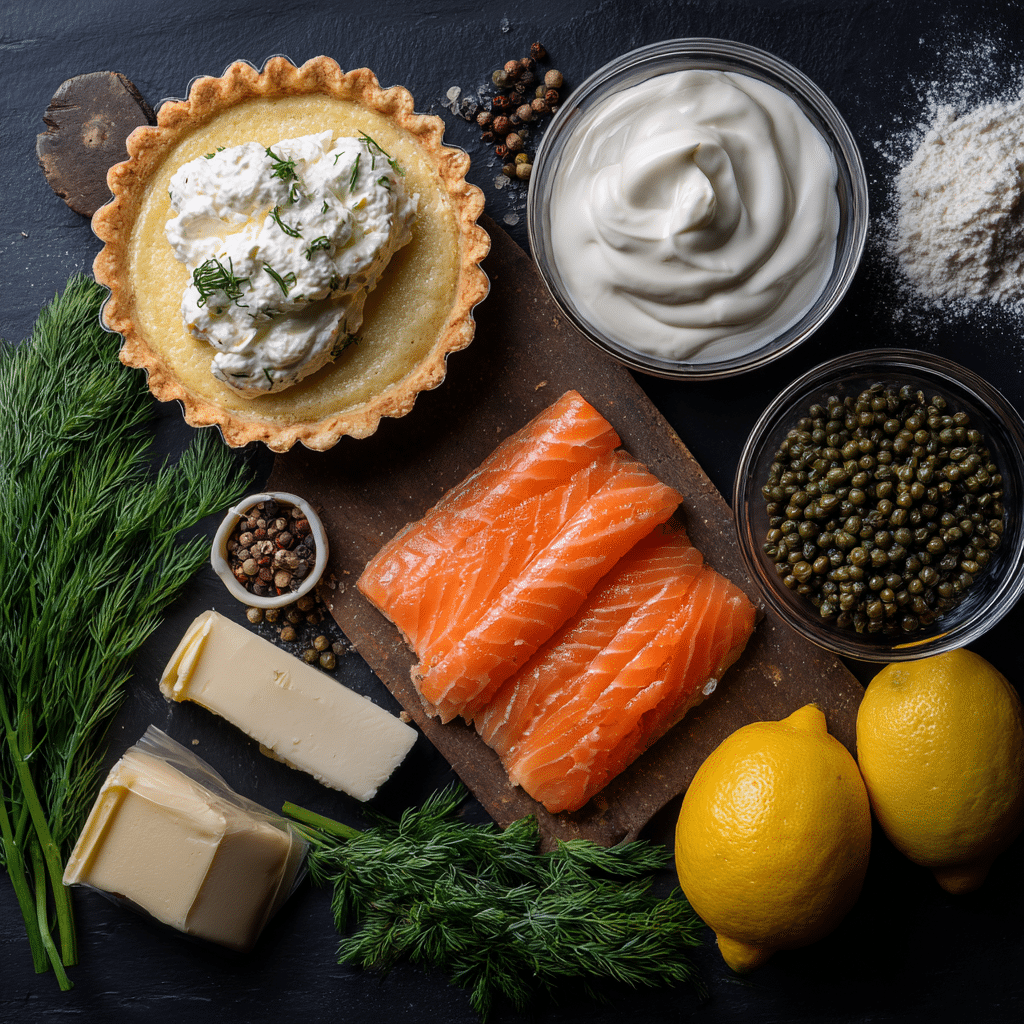 smoked salmon tartlet ingredients on table