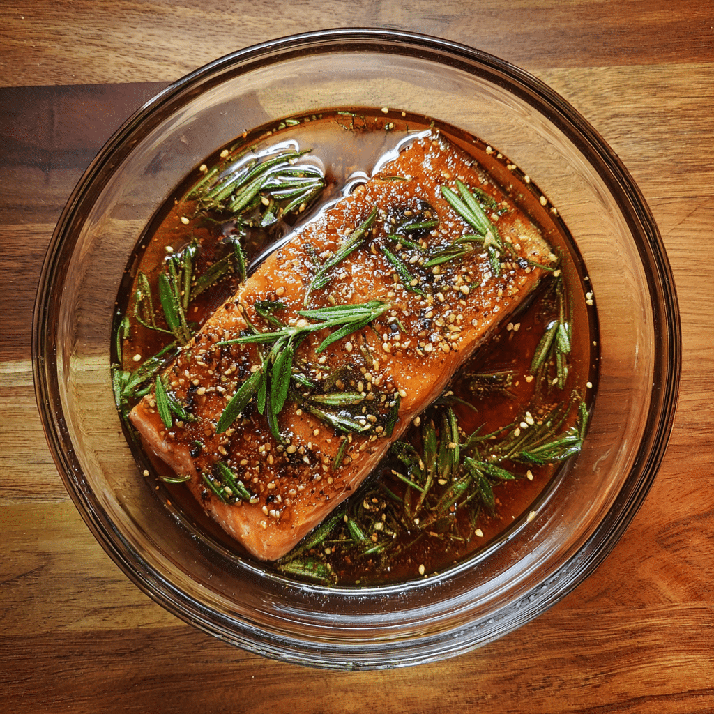 Salmon fillet soaking in Traeger smoked salmon marinade