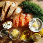 ingredients for smoked salmon lemon crostini including lemon zest and dill